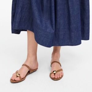 New! Madewell thong slide Brown Suede Sandals with Gold Accent